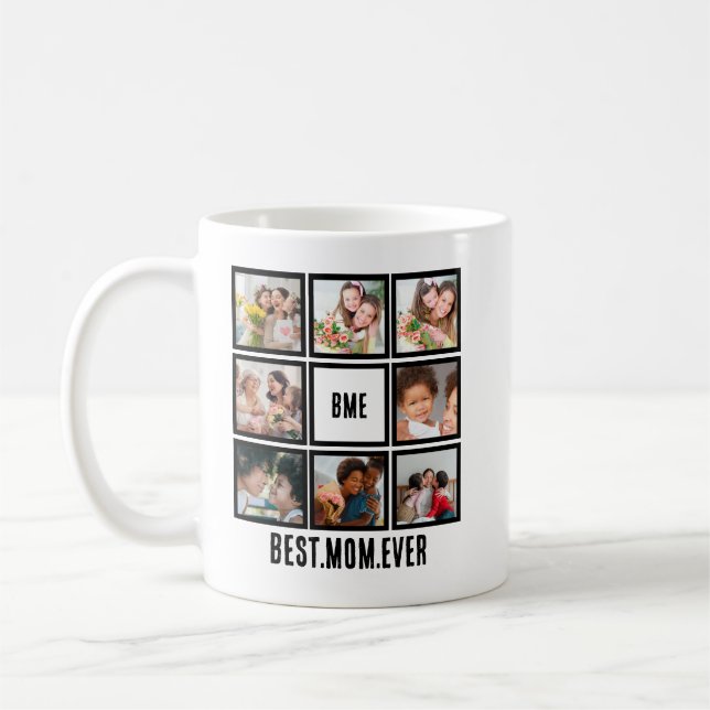 Personalised Modern Best Mum Ever 8 Photo Collage Coffee Mug (Left)