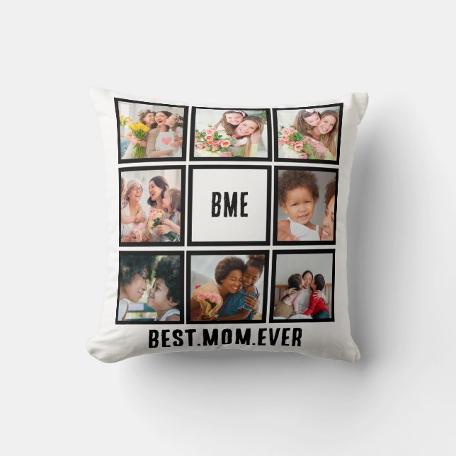Personalised Modern Best Mum Ever 8 Photo Collage Cushion (Front)