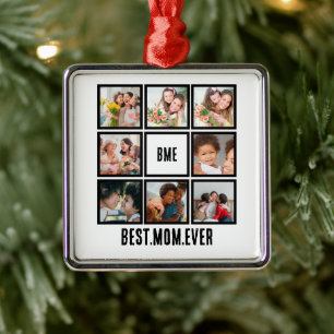 Personalised Modern Best Mum Ever 8 Photo Collage Metal Tree Decoration