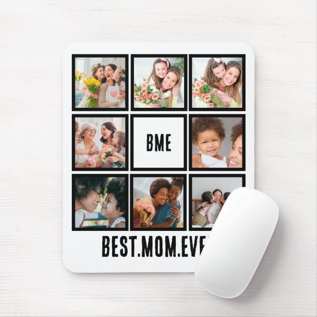 Personalised Modern Best Mum Ever 8 Photo Collage Mouse Mat (With Mouse)