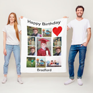 Personalised Modern Birthday 11 Photo Collage   Fleece Blanket