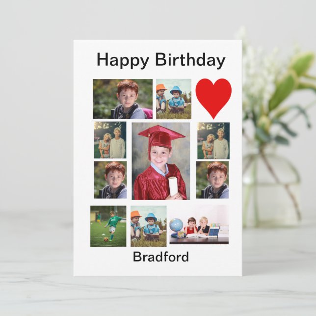 Personalised Modern Birthday 11 Photo Collage  T-S Invitation (Standing Front)