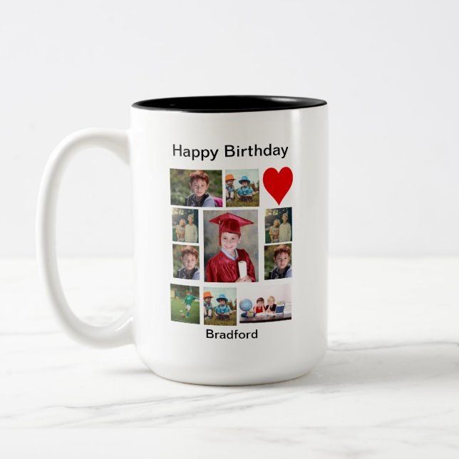Personalised Modern Birthday 11 Photo Collage   Two-Tone Coffee Mug (Left)