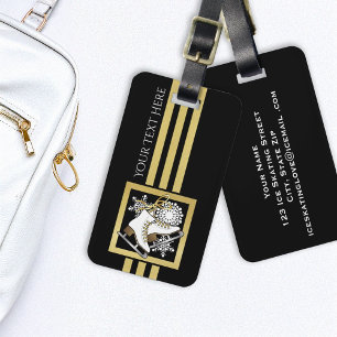 Personalised Modern Black and Gold Ice Skating Luggage Tag