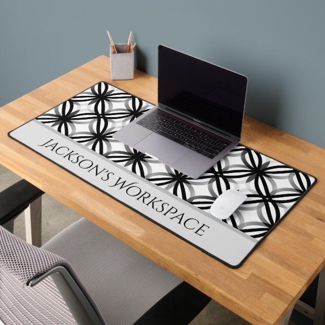 Personalised Modern Black and White Desk Mat (Office 2)