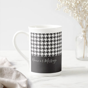 Personalised Modern Black and White Houndstooth Bone China Mug