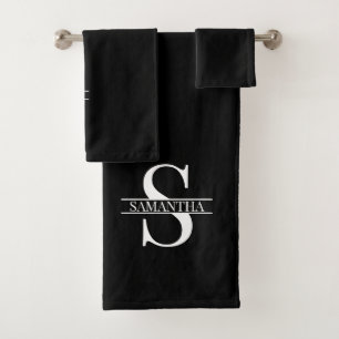 Personalised Modern Black and White Monogram Name Bath Towel Set