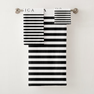Personalised Modern Black And White Stripes Bath Towel Set