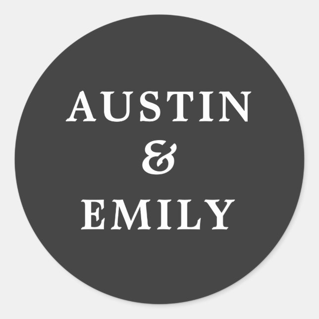 Personalised Modern Black and White Wedding Classic Round Sticker (Front)
