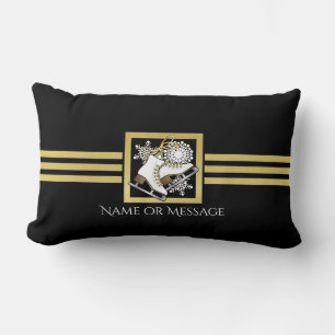 Personalised Modern Black Gold Glitter Ice Skating Lumbar Cushion