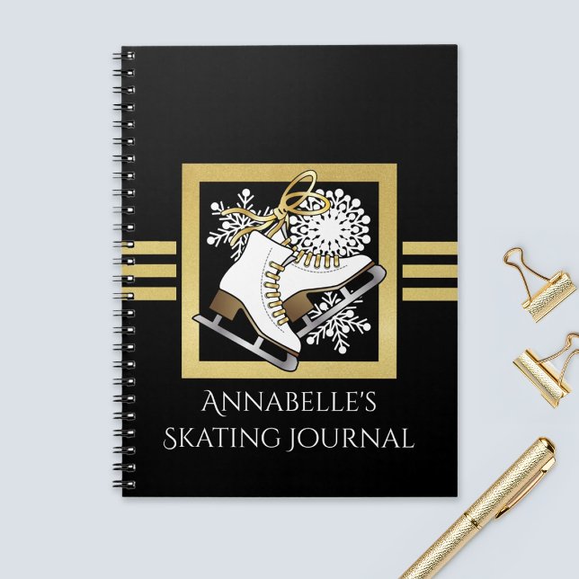 Personalised Modern Black Gold Glitter Ice Skating Notebook (Creator Uploaded)