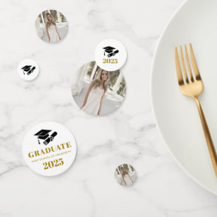 Personalised Modern Black Gold Graduation Photo Confetti