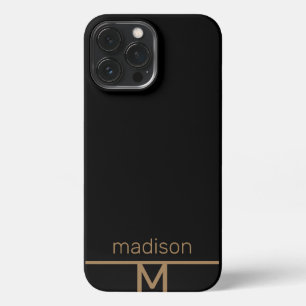 Personalised Modern Black Gold Monogram Simple  iPhone 13 Pro Max Case