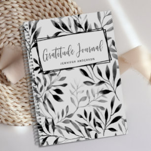 Personalised Modern Black Leaf Gratitude Journal 
