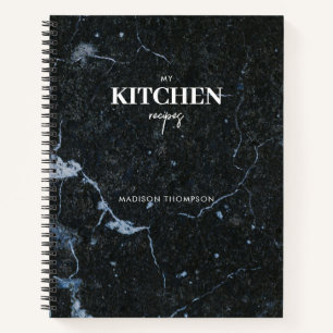 Personalised Modern Black Marble Kitchen Recipe Notebook