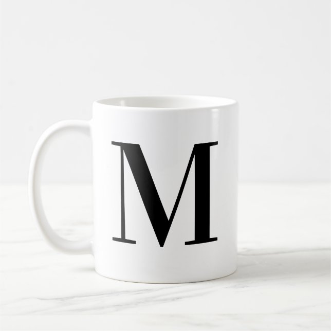 Personalised Modern Black Monogram Initial M Coffee Mug (Left)