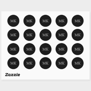Personalised Modern Black Monogram Initials Classic Round Sticker