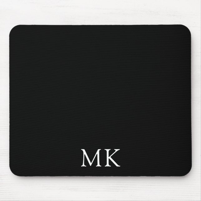 Personalised Modern Black Monogram Initials Mouse Mat (Front)