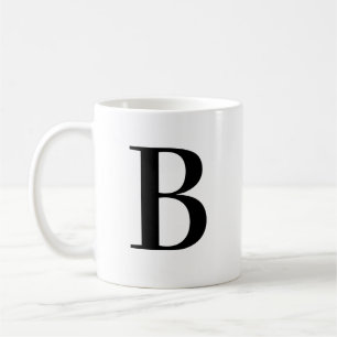 Personalised Modern Black Monogram Letter B Custom Coffee Mug