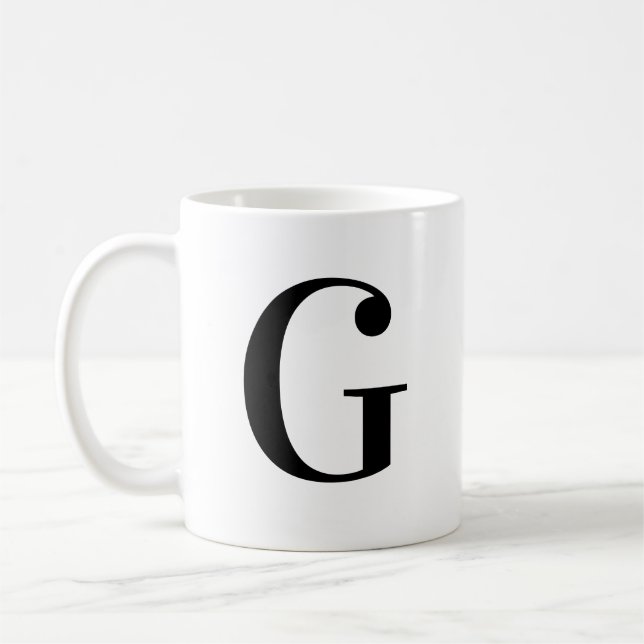 Personalised Modern Black Monogram Letter G Custom Coffee Mug (Left)