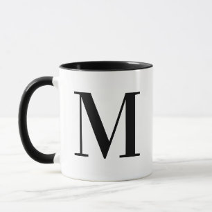 Personalised Modern Black Monogram Letter M Custom Mug