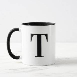 Personalised Modern Black Monogram Letter T Custom Mug
