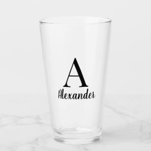 Personalised Modern Black Monogram Name Glass