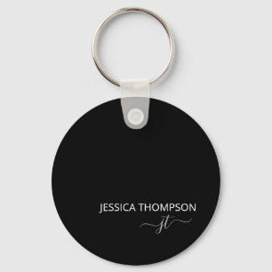 Personalised Modern Black Monogram Name Key Ring