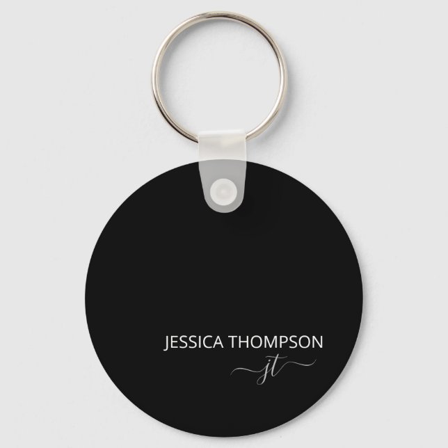 Personalised Modern Black Monogram Name  Key Ring (Front)