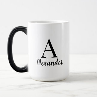 Personalised Modern Black Monogram Name Magic Mug