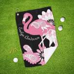 Personalised Modern Black Pink Flamingo Golf Towel<br><div class="desc">The product design features a flamingo with kaleidoscopic paisley patterns in shades of pink. This tropical bird illustration with personalised text makes a modern and unique golf towel.</div>
