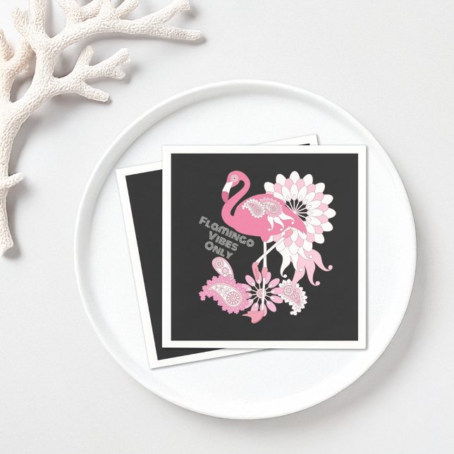 Personalised Modern Black Pink Flamingo Paper Napkin (Creator Uploaded)