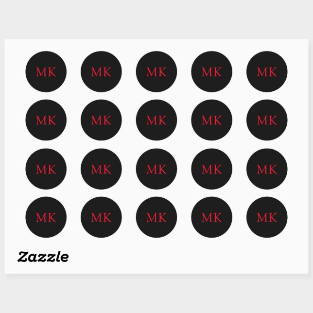 Personalised Modern Black Red Monogram Initials Classic Round Sticker (Sheet)