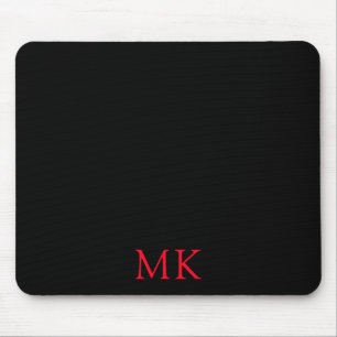Personalised Modern Black Red Monogram Initials Mouse Mat