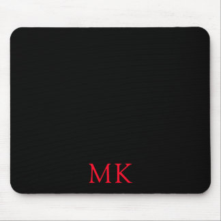 Personalised Modern Black Red Monogram Initials Mouse Mat