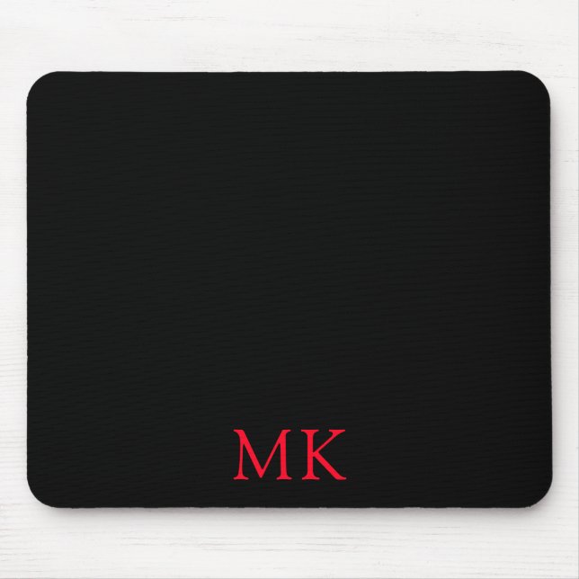 Personalised Modern Black Red Monogram Initials Mouse Mat (Front)