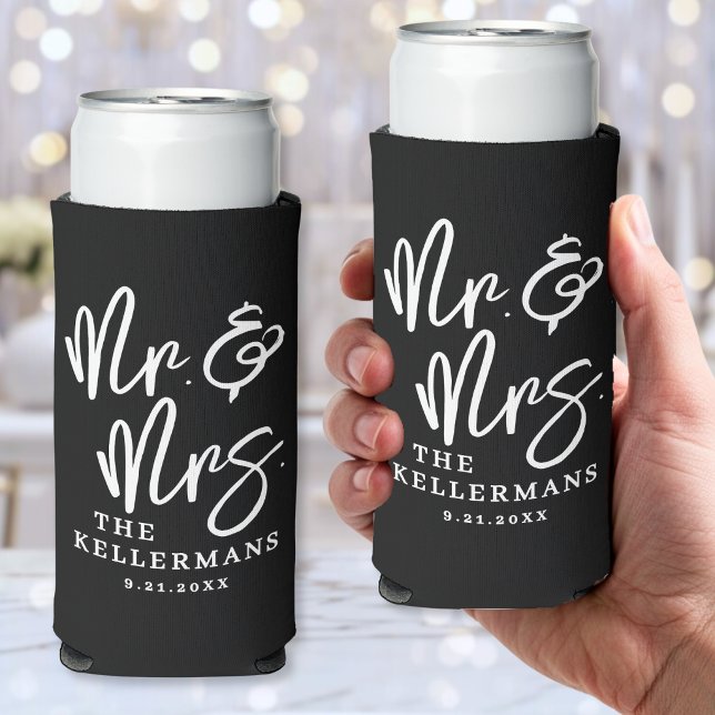 Personalised Modern Black Wedding Seltzer Can Cooler (Personalized Modern Black Wedding Seltzer Can Cooler)