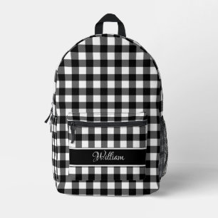 Personalised Modern Black White Buffalo Checks Printed Backpack