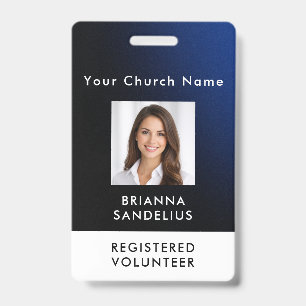 Personalised Modern Blue Church Volunteer Photo ID Badge