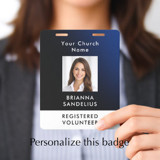 Personalised Modern Blue Church Volunteer Photo ID Badge