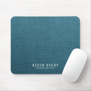 Personalised modern Blue Linen Texture Mouse Mat