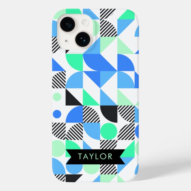 Personalised Modern Blue Mint Geometric Case-Mate iPhone Case (Back)