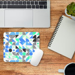 Personalised Modern Blue Mint Geometric Mouse Mat<br><div class="desc">This modern mouse pad features colourful geometric pattern in black,  blue and green shades on white. Personalise it with name in lower left corner.</div>