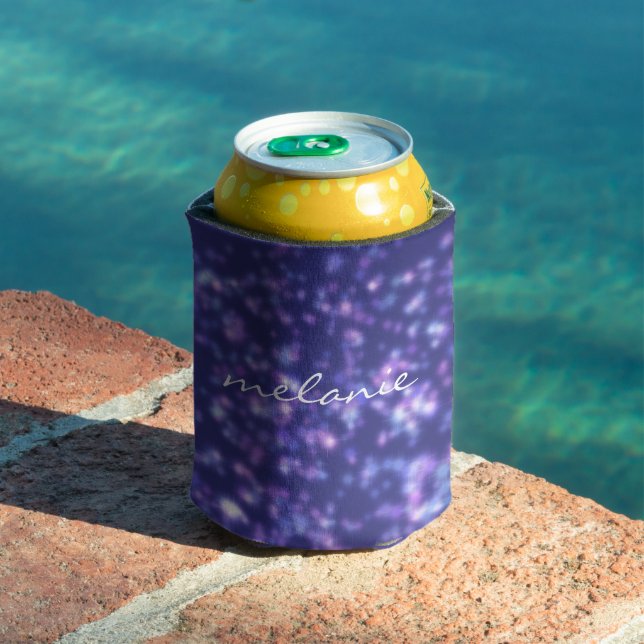 Personalised Modern Blue Purple Star Cosmos Name Can Cooler (In Situ Pool)
