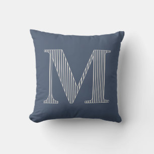 Personalised Modern Blue Striped Monogram Initial Cushion