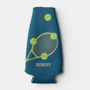 Personalised Modern Blue Tennis Racket Ball Bottle Cooler