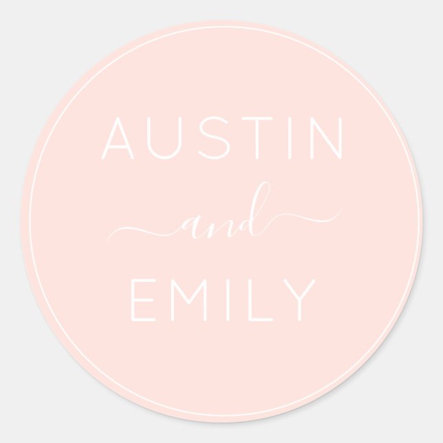 Personalised Modern Blush Pink Wedding Classic Round Sticker (Front)