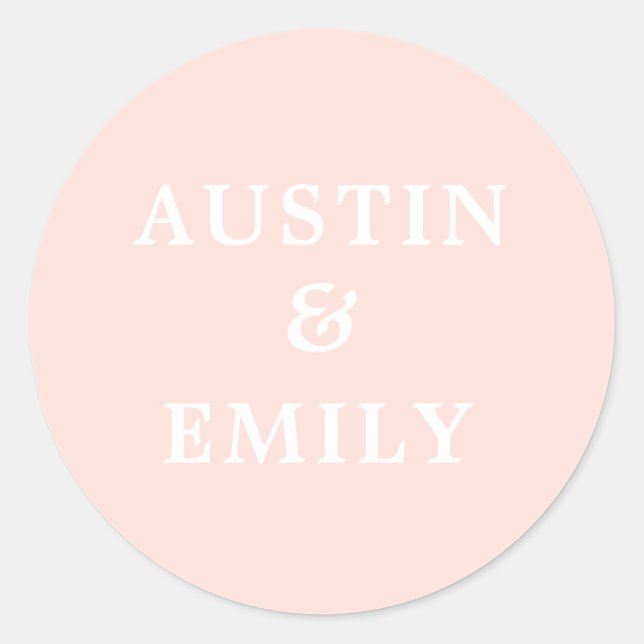 Personalised Modern Blush Pink Wedding  Classic Round Sticker (Front)