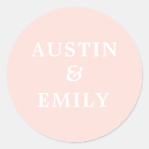 Personalised Modern Blush Pink Wedding Classic Round Sticker