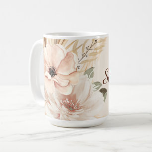 Personalised Modern Boho Watercolor Flowers Palms Coffee Mug